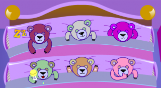 Teddy Bear tile, 6 teddy bears sleeping in 1 bed