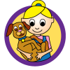 Pet theme icon, girl with puppy