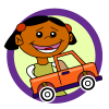 Wheels theme icon, girl with truck